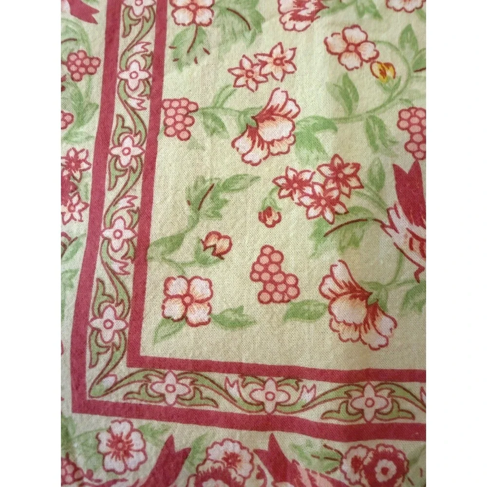 Vintage April Cornell Set of 4 Cotton Napkins Green Pink Floral Bird Print Boho